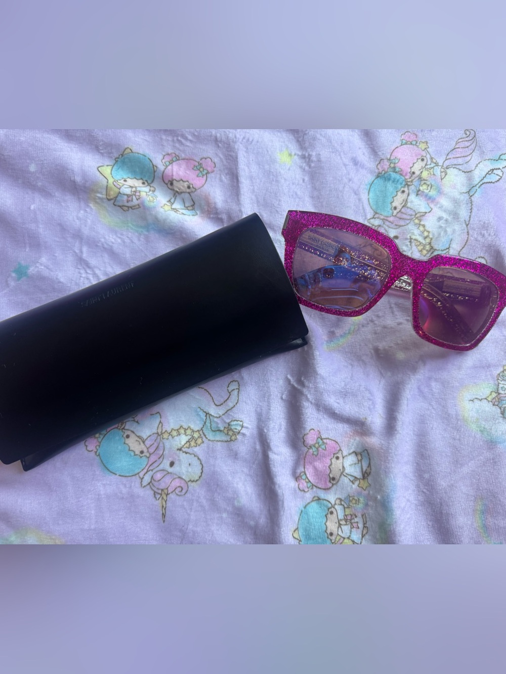 Saint Laurent Glitter Pink Crystal Frame Sunglasses